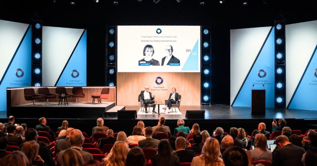 Politico's Anne McElvoy interviews John Caudwell at the 2026 Copenhagen Democracy Summit